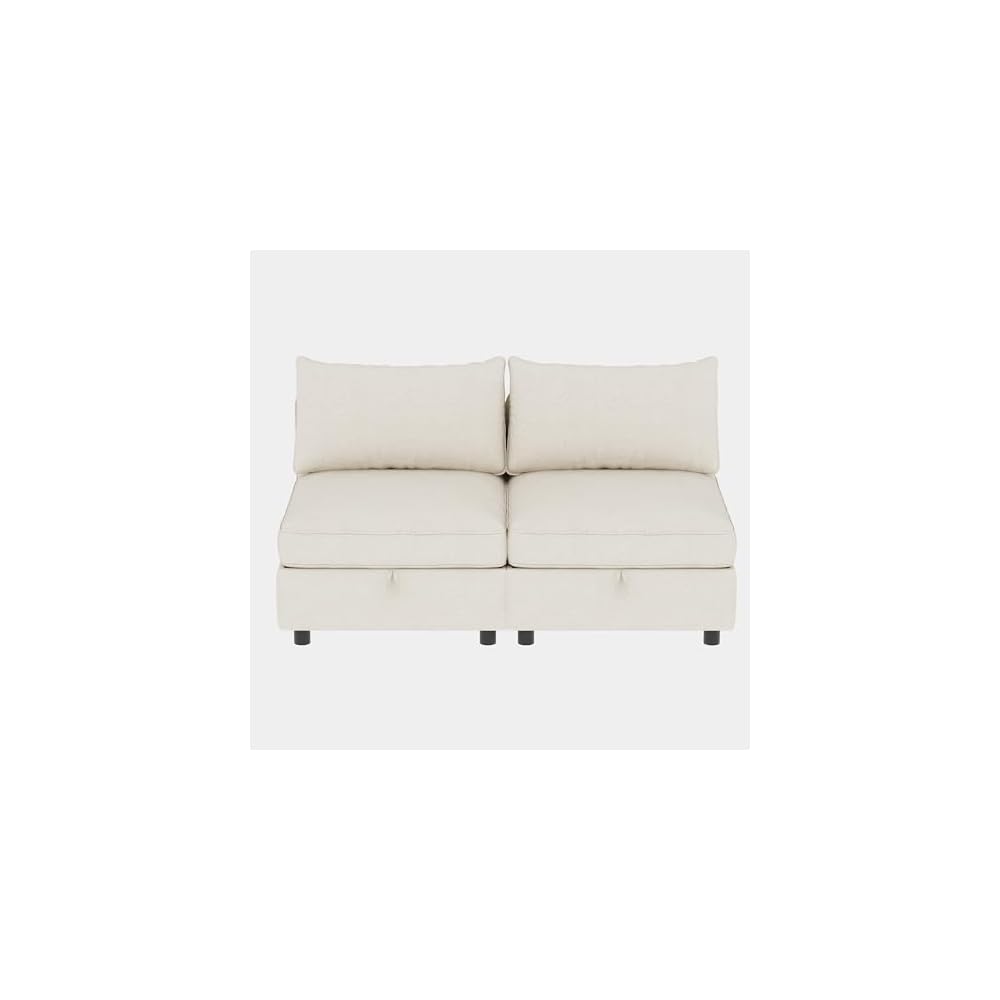 GDFStudio 2 Pieces Armless Loveseat Sofa with Storage, Convertible Small Couches for Small Spaces with Back Cushions, Modular Fabric Deep Seat Home Sofa for Living Room Office Apartment, Beige