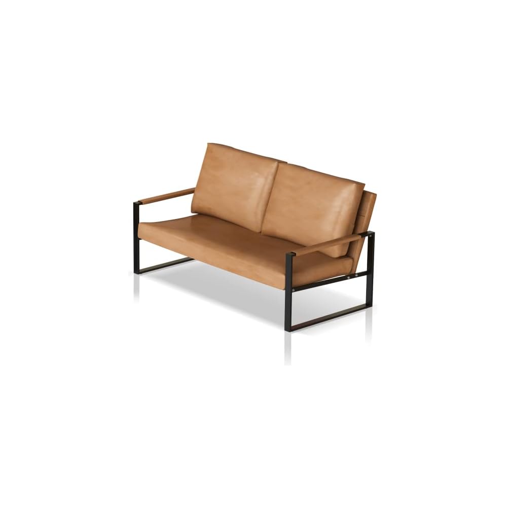 AWQM PU Leather Love Seats Sofa, 45" Mini Upholstered Couch for Small Space, Modern Accent Chair with Armrest & Removable Cushions, 2-Seater Lounge for Living Room, Office (Brown) (CXY45I2SLS-BW)
