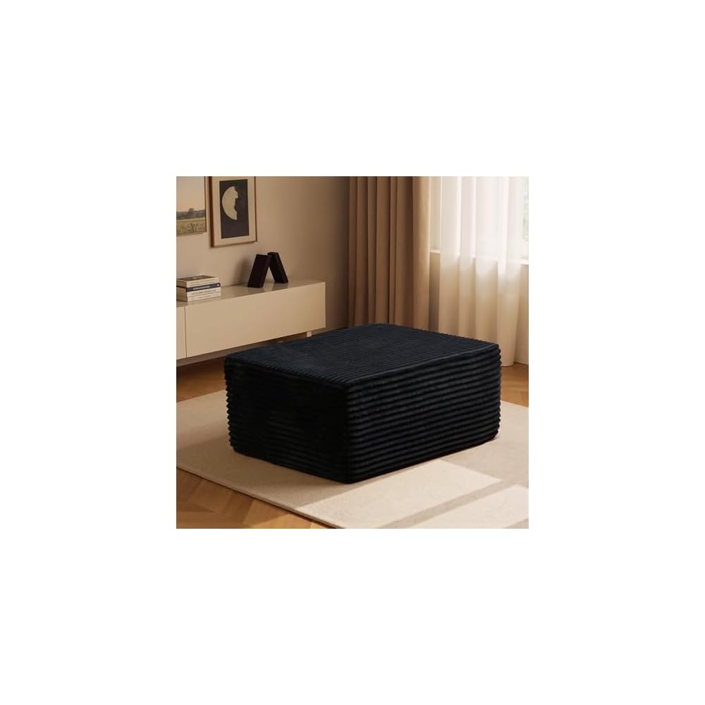 Sofa Couch Ottoman for Living Room Bedroom, Black (Plush Corduroy)
