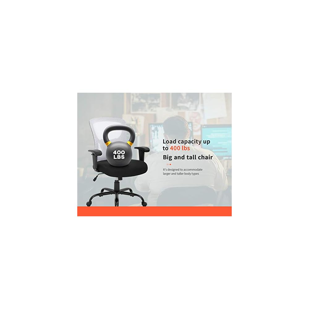 Big and Tall Office Chair 400lbs Desk Chair Mesh Computer Chair with Lumbar Support Wide Seat Adjust Arms Rolling Swivel High Back Task Executive Ergonomic Chair,White