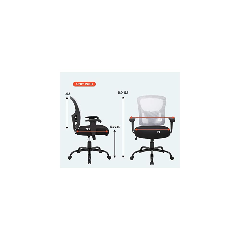 Big and Tall Office Chair 400lbs Desk Chair Mesh Computer Chair with Lumbar Support Wide Seat Adjust Arms Rolling Swivel High Back Task Executive Ergonomic Chair,White
