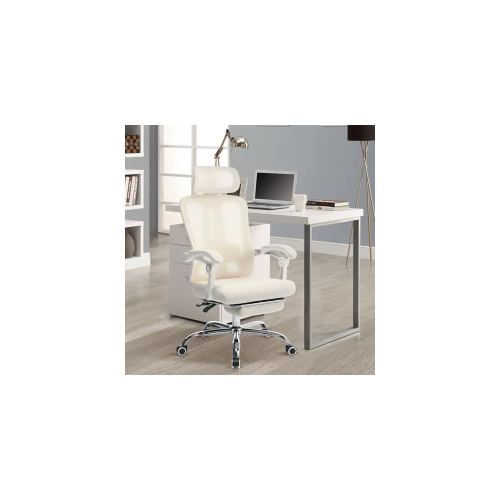 Ergonomic Office Chair with Adjustable Lumbar Support - Breathable Mesh Back & Retractable Footrest - 90°-135° Reclining Desk Chair with Headrest - 360° Swivel Executive Chair for Home Office