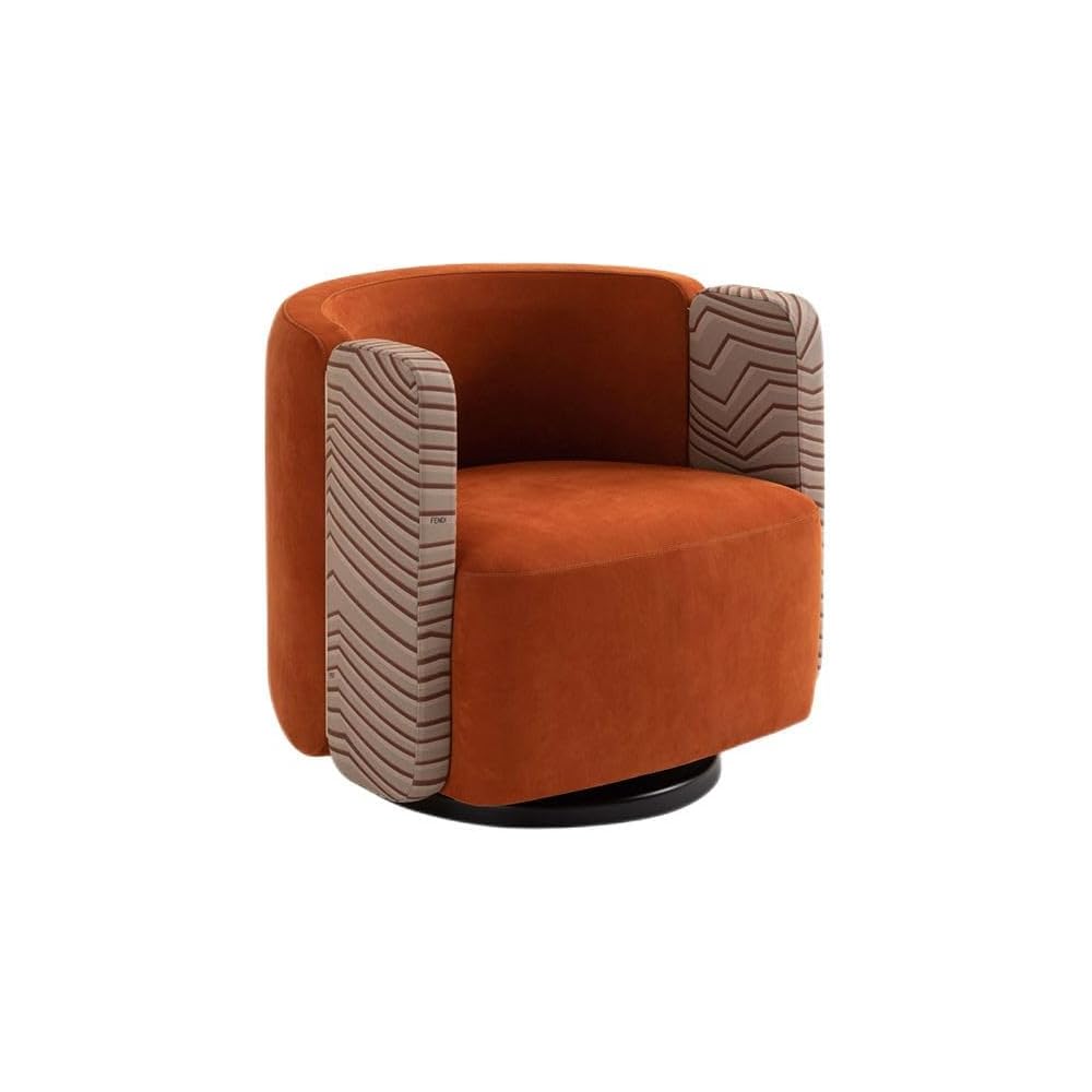 Swivel Leather Accent Chair Wave Pattern Armrest Rotating Base Lounge