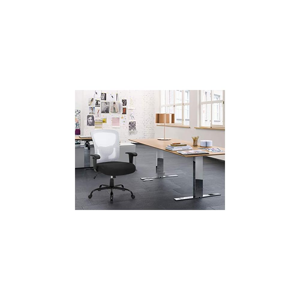 Big and Tall Office Chair 400lbs Desk Chair Mesh Computer Chair with Lumbar Support Wide Seat Adjust Arms Rolling Swivel High Back Task Executive Ergonomic Chair,White