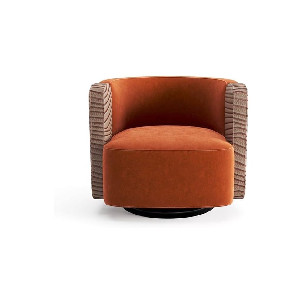 Swivel Leather Accent Chair Wave Pattern Armrest Rotating Base Lounge