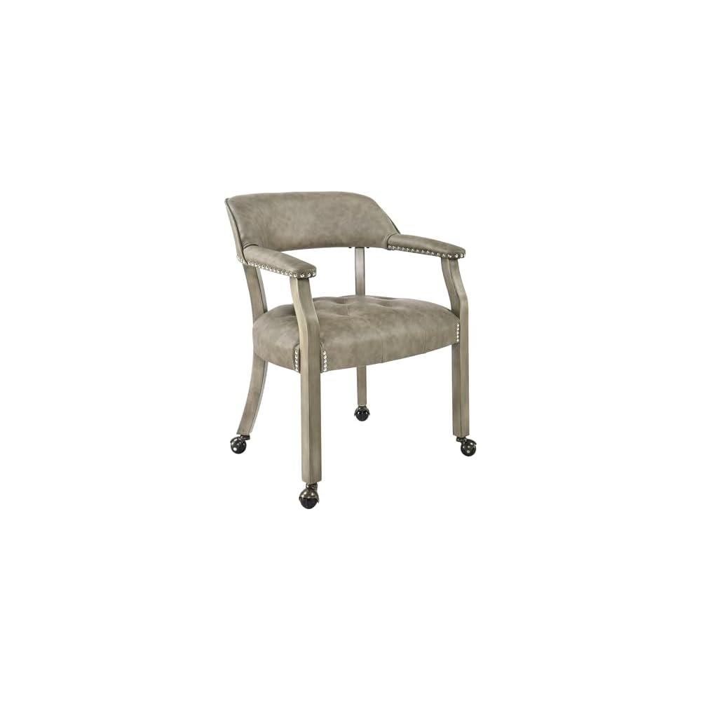 LEEMTORIG Large Dining Chairs with Casters and Arms, Rolling Dining Chairs with Wheels, Solid Wood Boss Caption's Chairs Office Desk Chairs, 26"D x 25.2"W x 31.5"H, Cherry Legs & Blue PU SY-1533-LB