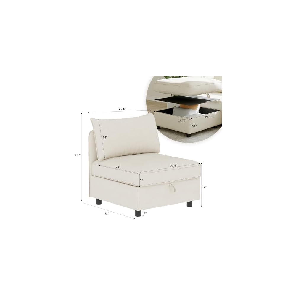 GDFStudio 2 Pieces Armless Loveseat Sofa with Storage, Convertible Small Couches for Small Spaces with Back Cushions, Modular Fabric Deep Seat Home Sofa for Living Room Office Apartment, Beige