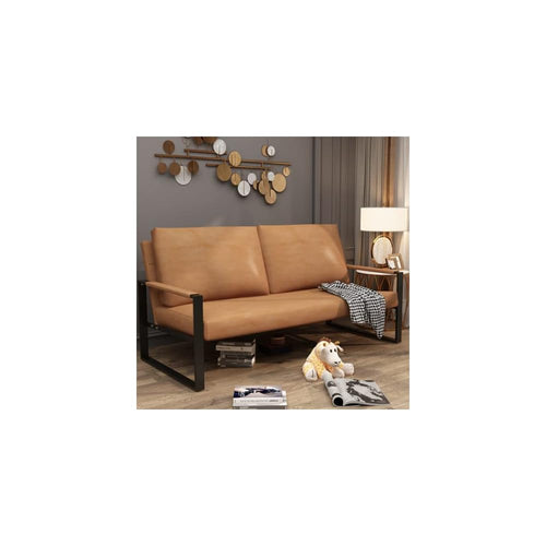AWQM PU Leather Love Seats Sofa, 45" Mini Upholstered Couch for Small Space, Modern Accent Chair with Armrest & Removable Cushions, 2-Seater Lounge for Living Room, Office (Brown) (CXY45I2SLS-BW)