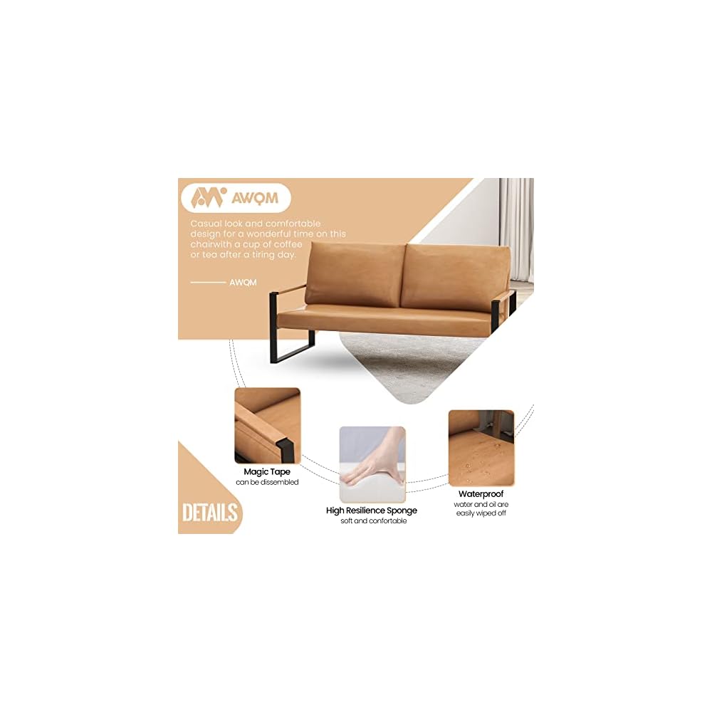 AWQM PU Leather Love Seats Sofa, 45" Mini Upholstered Couch for Small Space, Modern Accent Chair with Armrest & Removable Cushions, 2-Seater Lounge for Living Room, Office (Brown) (CXY45I2SLS-BW)