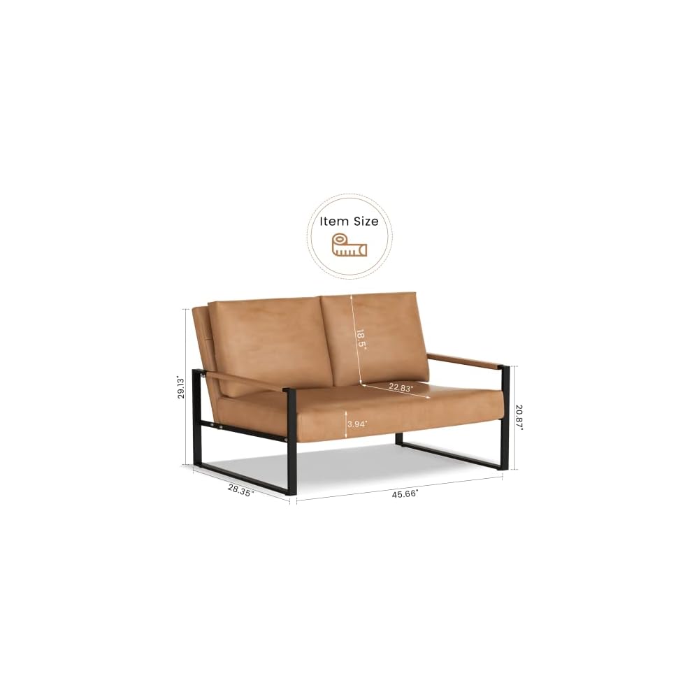 AWQM PU Leather Love Seats Sofa, 45" Mini Upholstered Couch for Small Space, Modern Accent Chair with Armrest & Removable Cushions, 2-Seater Lounge for Living Room, Office (Brown) (CXY45I2SLS-BW)