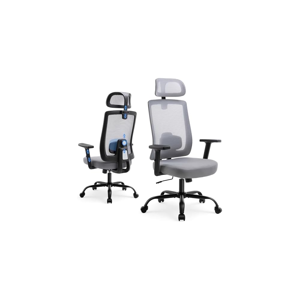 Shintenchi Ergonomic Office Chair, High Back Mesh Desk Chairs with Headrest & Lumbar Support Adjustable, 3-Level Tilt Backrest Comfortable Gaming Chair 330lbs Capacity, Big and Tall Rolling Chairs