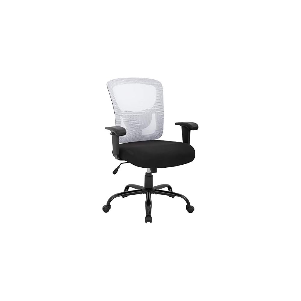 Big and Tall Office Chair 400lbs Desk Chair Mesh Computer Chair with Lumbar Support Wide Seat Adjust Arms Rolling Swivel High Back Task Executive Ergonomic Chair,White