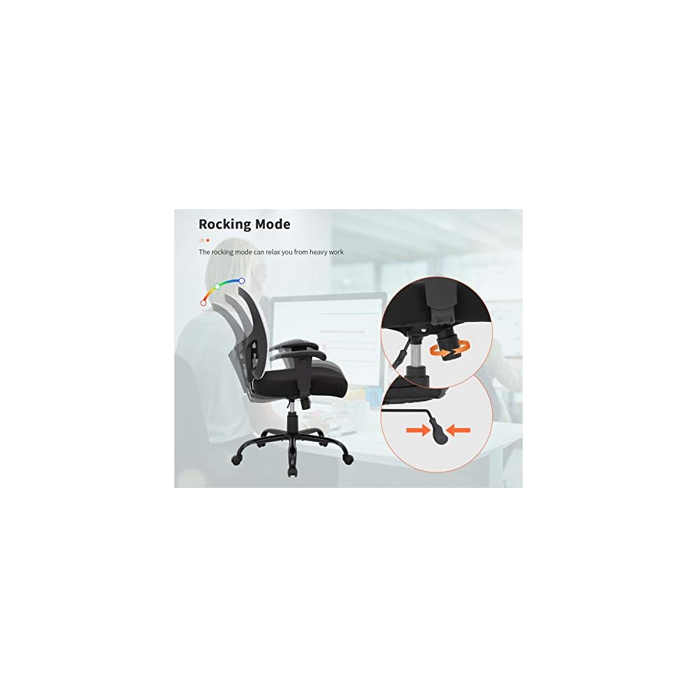 Big and Tall Office Chair 400lbs Desk Chair Mesh Computer Chair with Lumbar Support Wide Seat Adjust Arms Rolling Swivel High Back Task Executive Ergonomic Chair,White