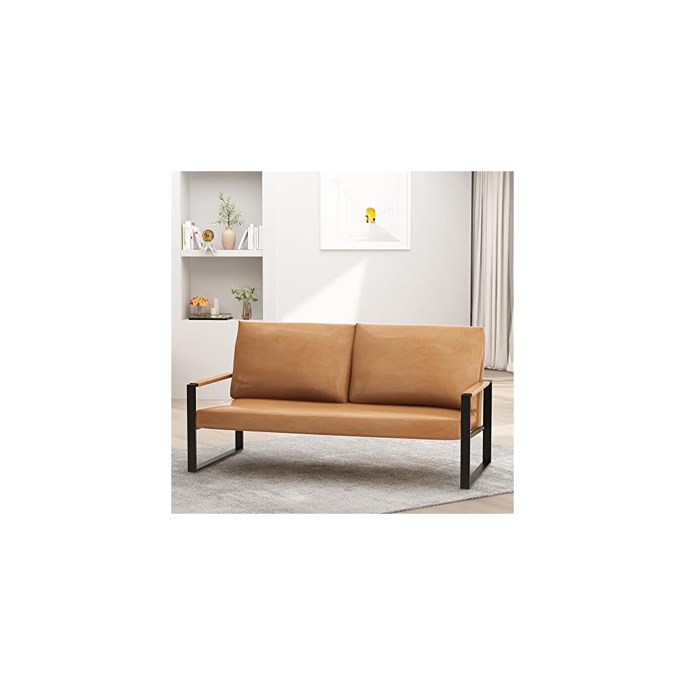 AWQM PU Leather Love Seats Sofa, 45" Mini Upholstered Couch for Small Space, Modern Accent Chair with Armrest & Removable Cushions, 2-Seater Lounge for Living Room, Office (Brown) (CXY45I2SLS-BW)