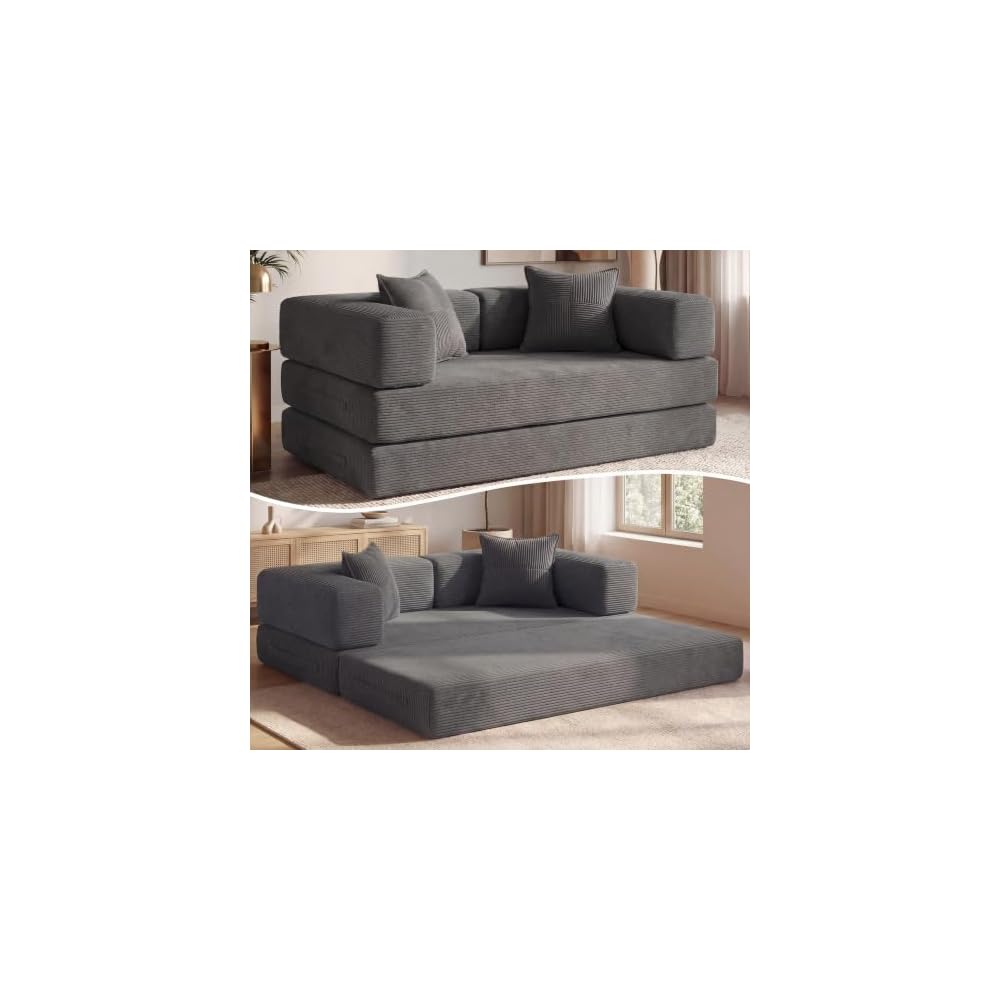 Sunny Heart 63" Convertible Futon Sofa Bed Boneless Couch for Living Room