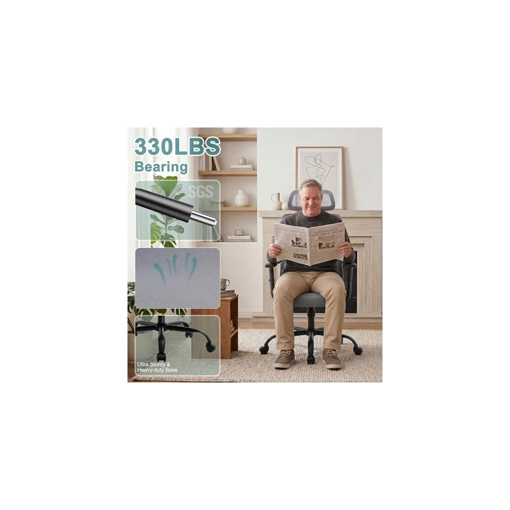 Shintenchi Ergonomic Office Chair, High Back Mesh Desk Chairs with Headrest & Lumbar Support Adjustable, 3-Level Tilt Backrest Comfortable Gaming Chair 330lbs Capacity, Big and Tall Rolling Chairs