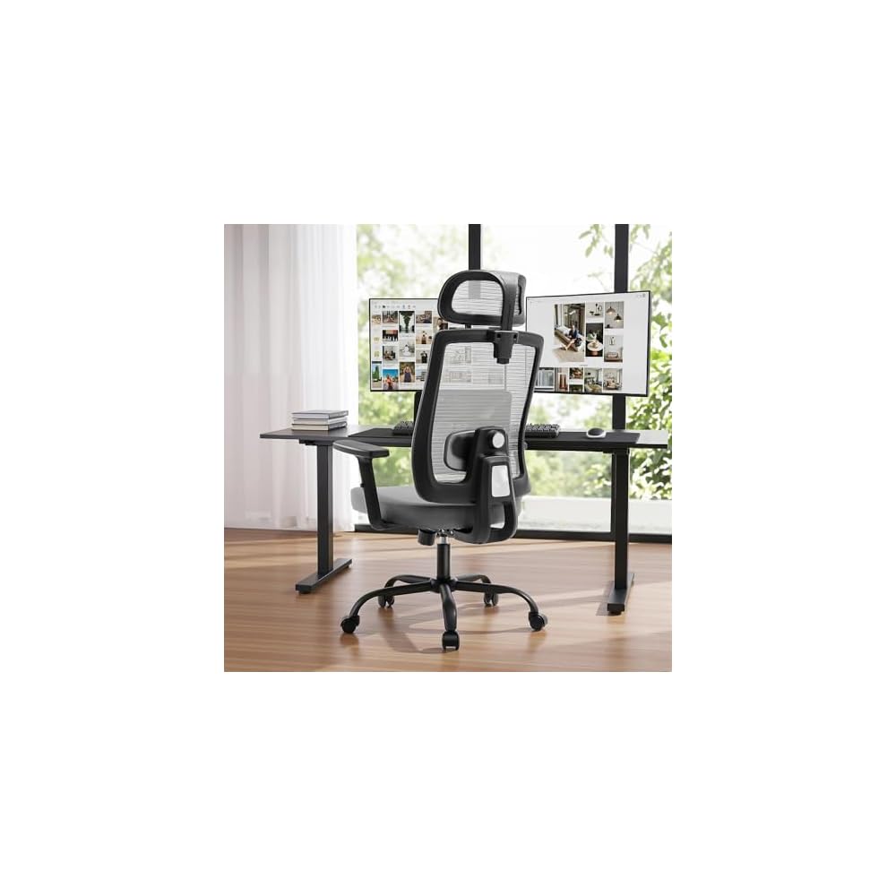 Shintenchi Ergonomic Office Chair, High Back Mesh Desk Chairs with Headrest & Lumbar Support Adjustable, 3-Level Tilt Backrest Comfortable Gaming Chair 330lbs Capacity, Big and Tall Rolling Chairs