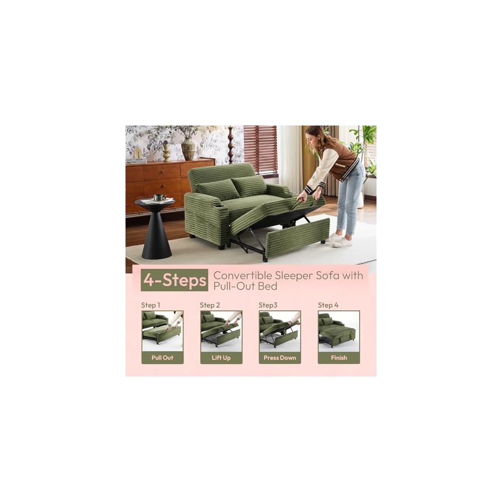 VINGLI Loveseat Sleeper Sofa Couch with Pull Out Chair Bed for Living Room