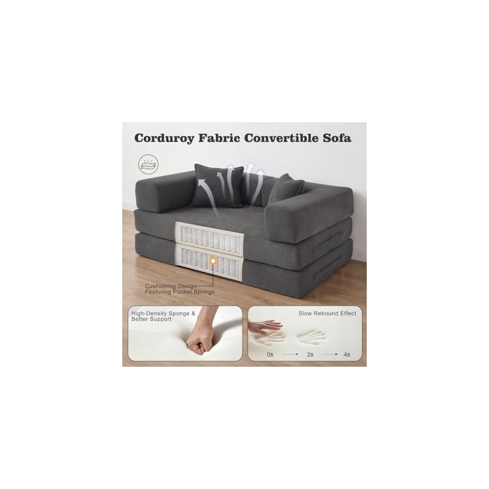 Sunny Heart 63" Convertible Futon Sofa Bed Boneless Couch for Living Room