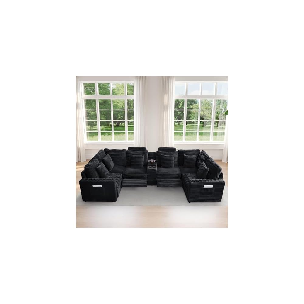 Power Recliner Sectional Sofa, U Shaped Couch with 2 Recliners and Console