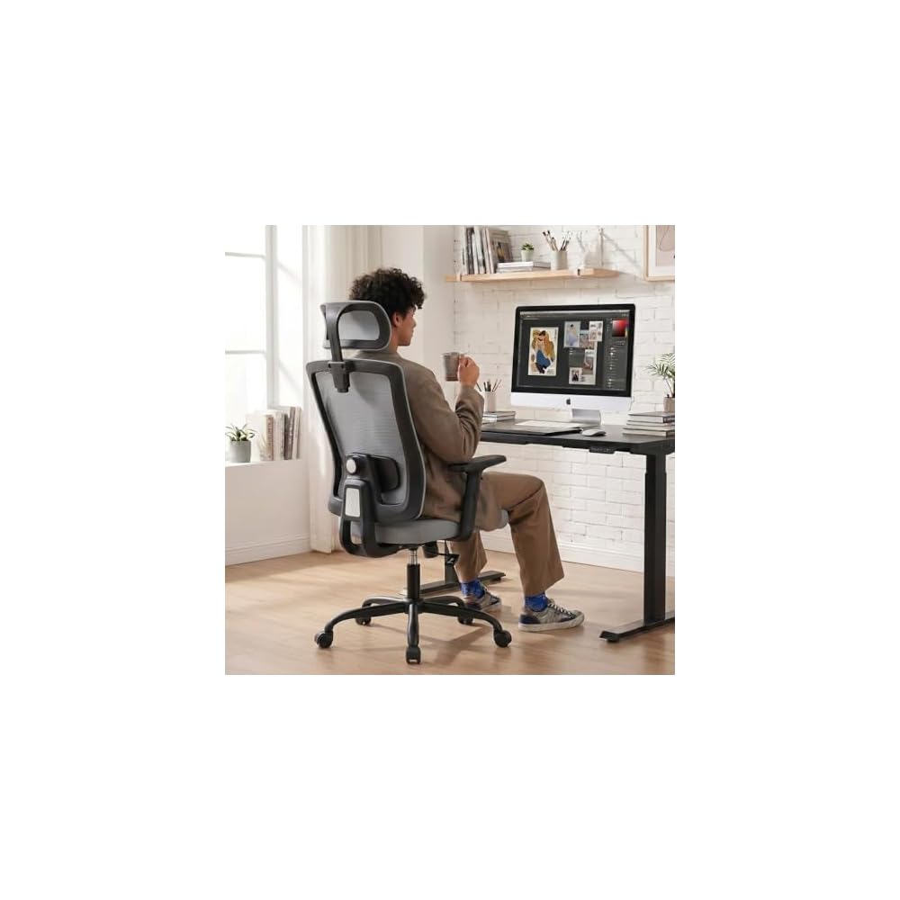 Shintenchi Ergonomic Office Chair, High Back Mesh Desk Chairs with Headrest & Lumbar Support Adjustable, 3-Level Tilt Backrest Comfortable Gaming Chair 330lbs Capacity, Big and Tall Rolling Chairs
