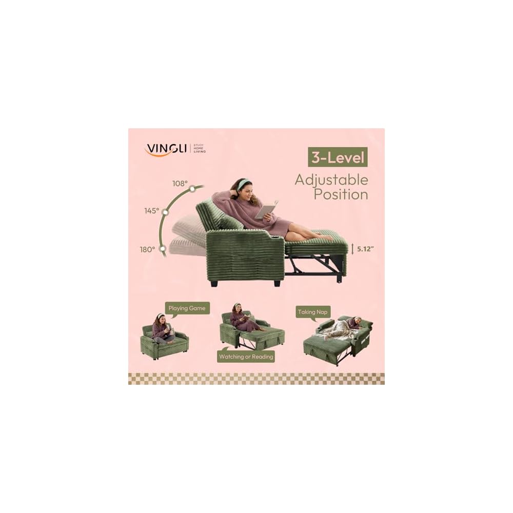 VINGLI Loveseat Sleeper Sofa Couch with Pull Out Chair Bed for Living Room