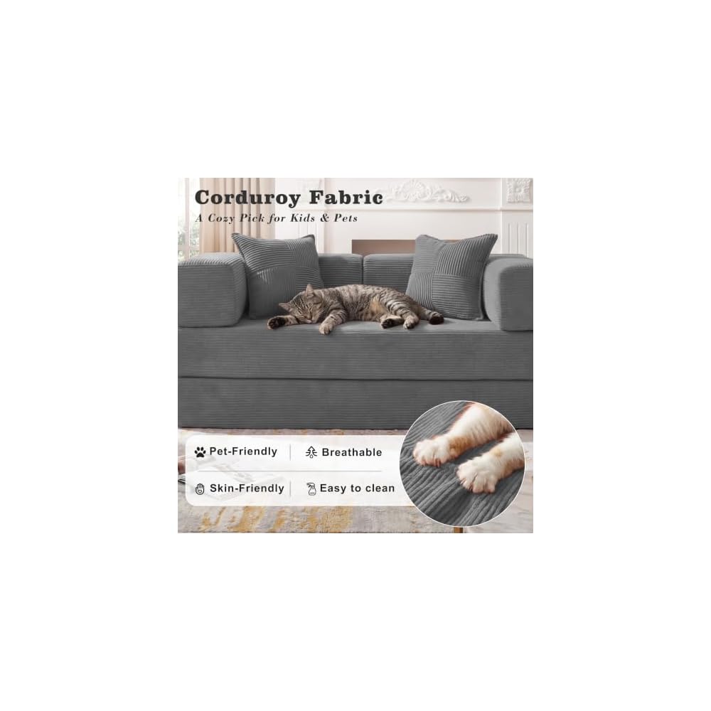 Sunny Heart 63" Convertible Futon Sofa Bed Boneless Couch for Living Room