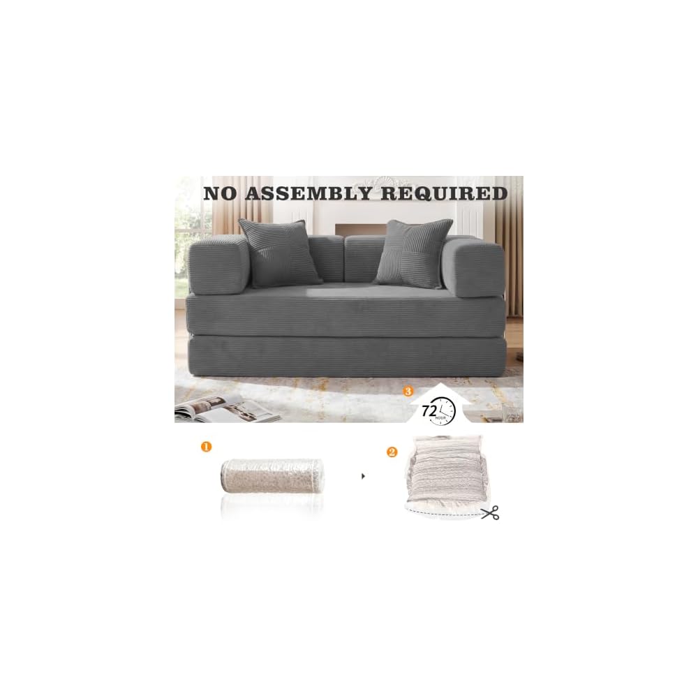 Sunny Heart 63" Convertible Futon Sofa Bed Boneless Couch for Living Room