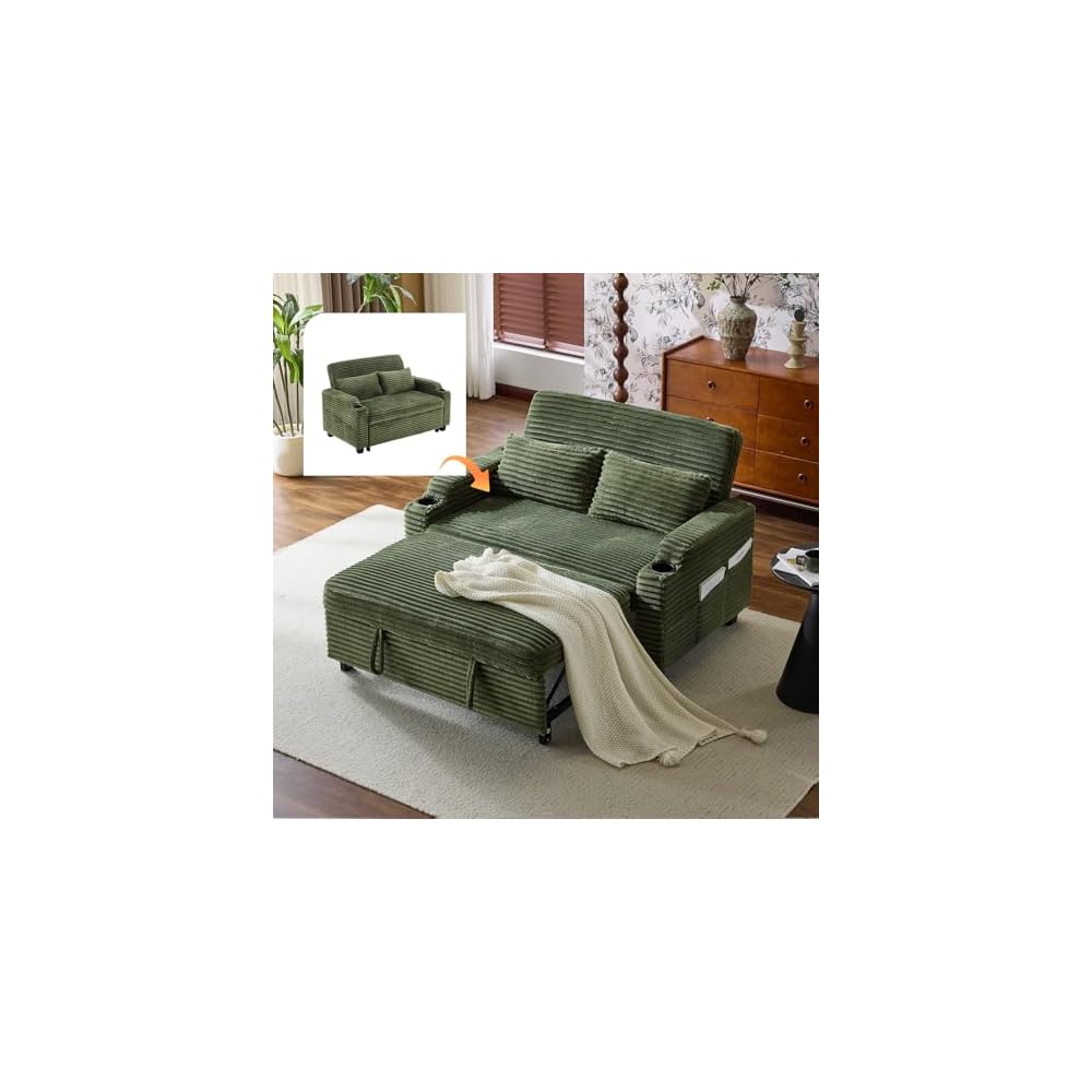VINGLI Loveseat Sleeper Sofa Couch with Pull Out Chair Bed for Living Room