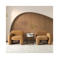 Camel Boucle Accent Chair with Curved Arms and Rounded Modern Design