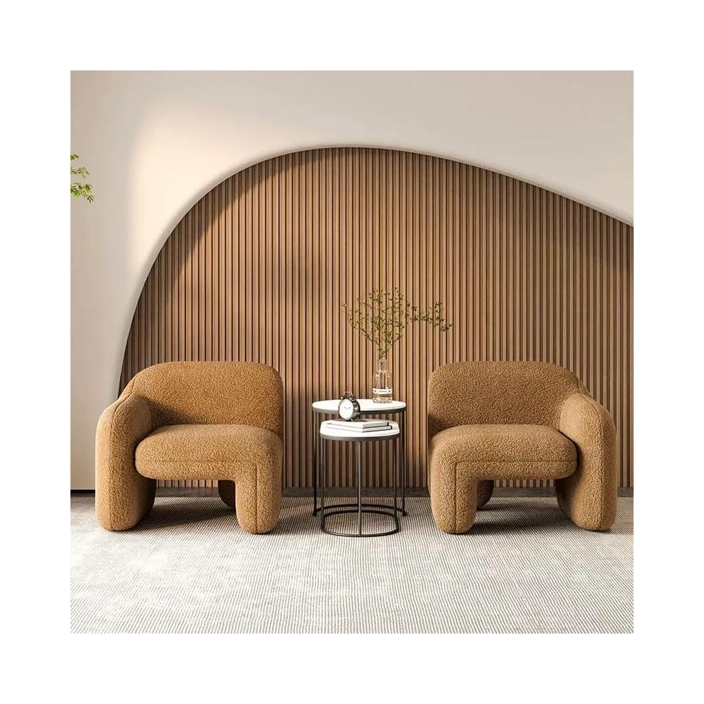 Camel Boucle Accent Chair with Curved Arms and Rounded Modern Design
