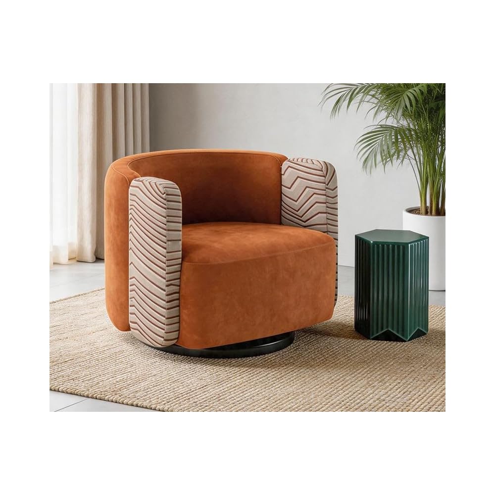 Swivel Leather Accent Chair Wave Pattern Armrest Rotating Base Lounge