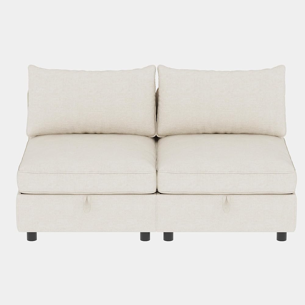 GDFStudio 2 Pieces Armless Loveseat Sofa with Storage, Convertible Small Couches for Small Spaces with Back Cushions, Modular Fabric Deep Seat Home Sofa for Living Room Office Apartment, Beige
