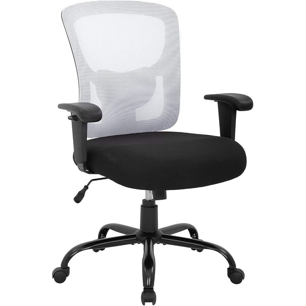 Big and Tall Office Chair 400lbs Desk Chair Mesh Computer Chair with Lumbar Support Wide Seat Adjust Arms Rolling Swivel High Back Task Executive Ergonomic Chair,White