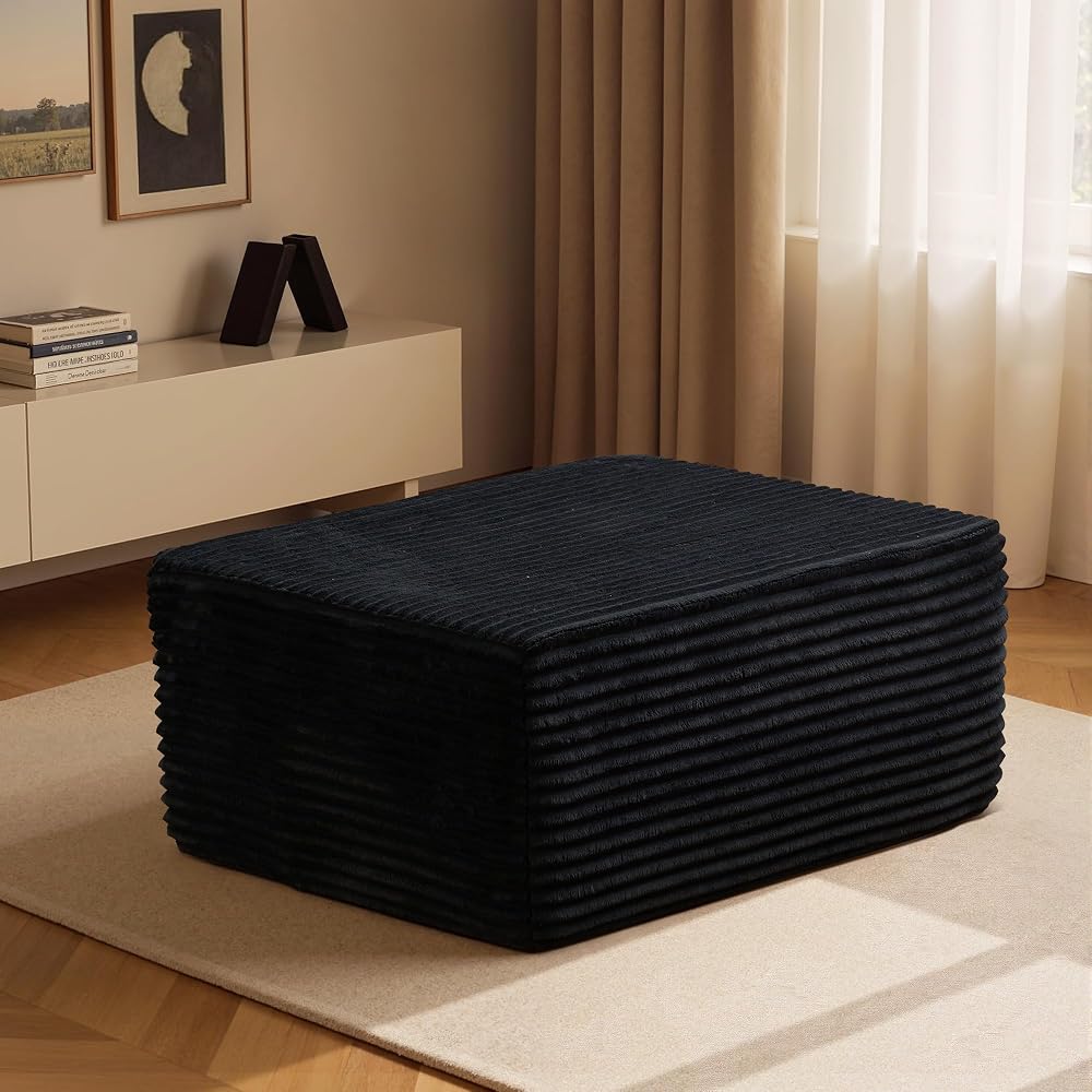 Sofa Couch Ottoman for Living Room Bedroom, Black (Plush Corduroy)