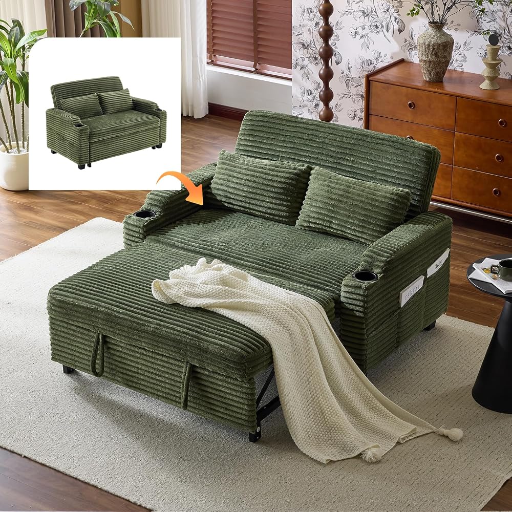 VINGLI Loveseat Sleeper Sofa Couch with Pull Out Chair Bed for Living Room