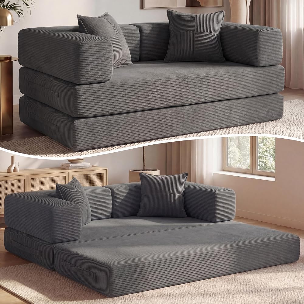 Sunny Heart 63" Convertible Futon Sofa Bed Boneless Couch for Living Room